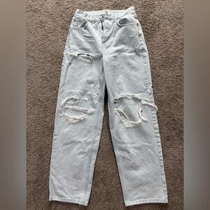 Urban Outfitters jeans. High-waisted, straight leg and light wash with holes.